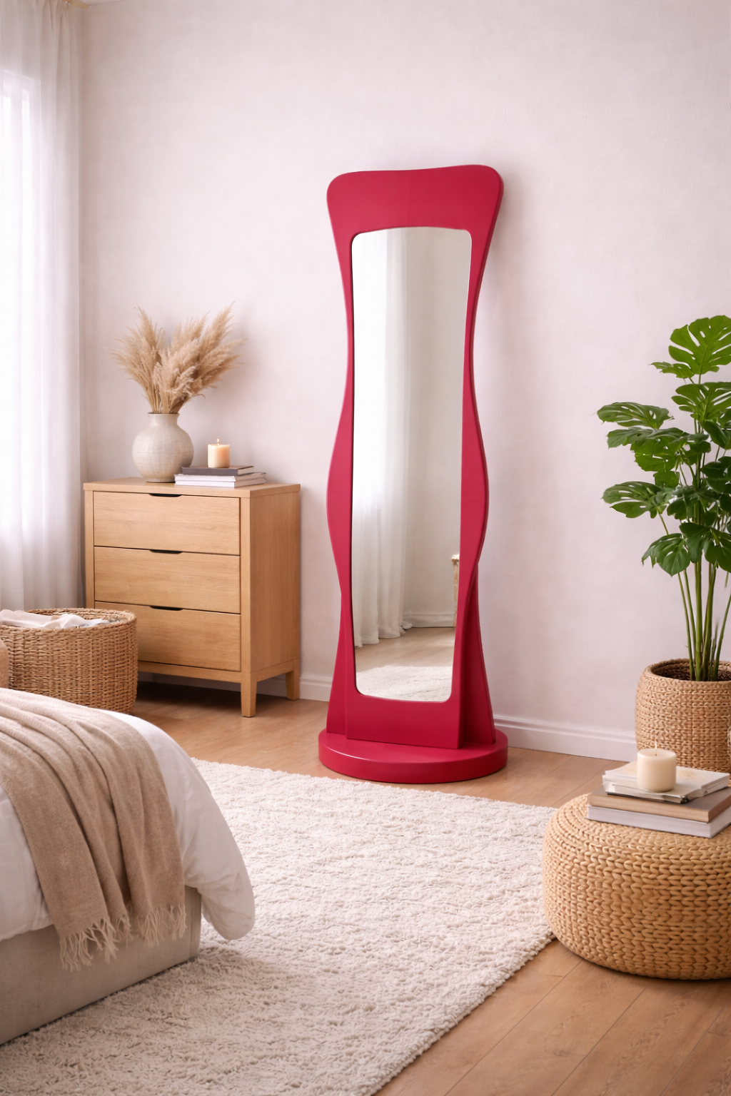 Miroir sur pied Onda – Rouge Élégant