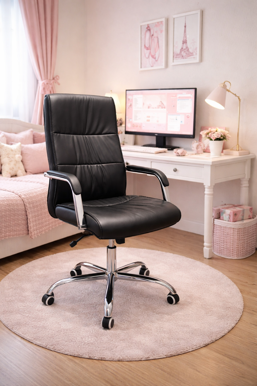 Chaise de bureau ergonomique en simili cuir noir