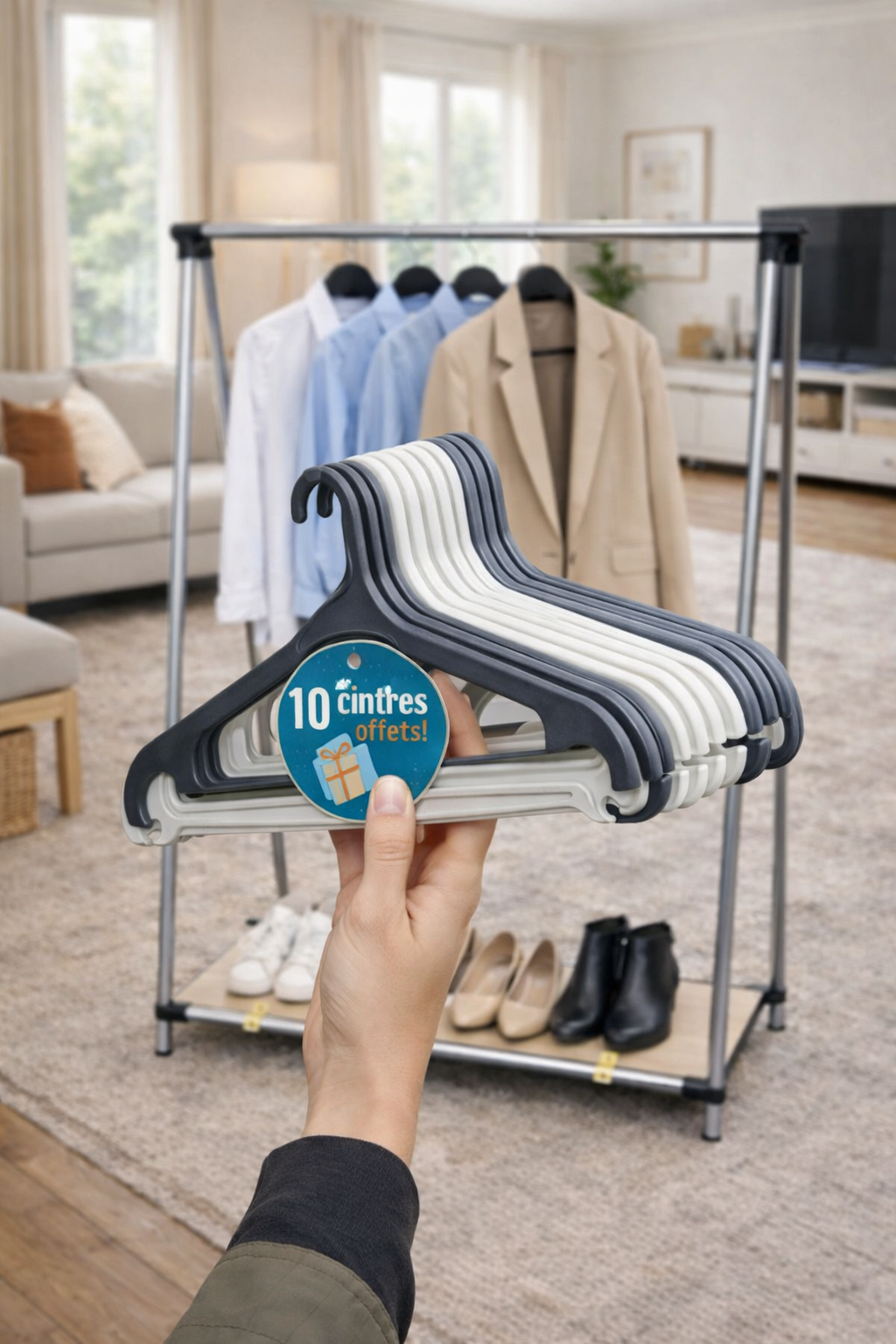 Penderie Pyramidale Design 2-en-1 avec Porte-Chaussures
