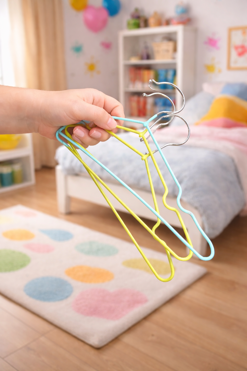 Cintre enfant en métal plastifié – Coloré, léger et antidérapant