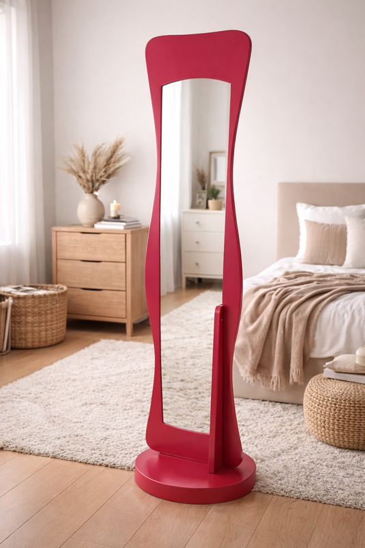 Miroir sur pied Onda – Rouge Élégant
