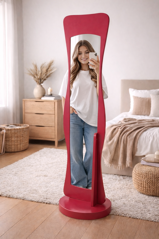 Miroir sur pied Onda – Rouge Élégant
